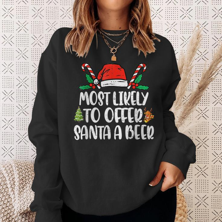 Most Likely To Offer Santa A Beer Funny Drinking Christmas V9 Men Women Sweatshirt Graphic Print Unisex Gifts for Her