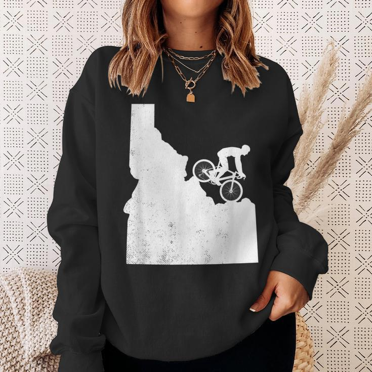 Mountain Bike Vintage Idahos Biking Map Art- Mtb Biker Gift Men Women Sweatshirt Graphic Print Unisex Gifts for Her