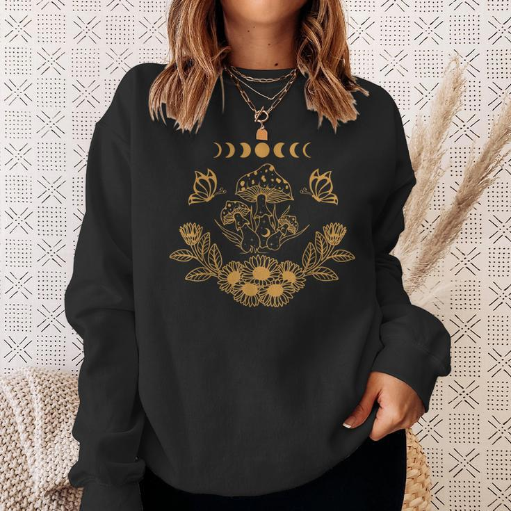 Mushroom & Butterfly With Floral Design And Moon Phase Sweatshirt Gifts for Her
