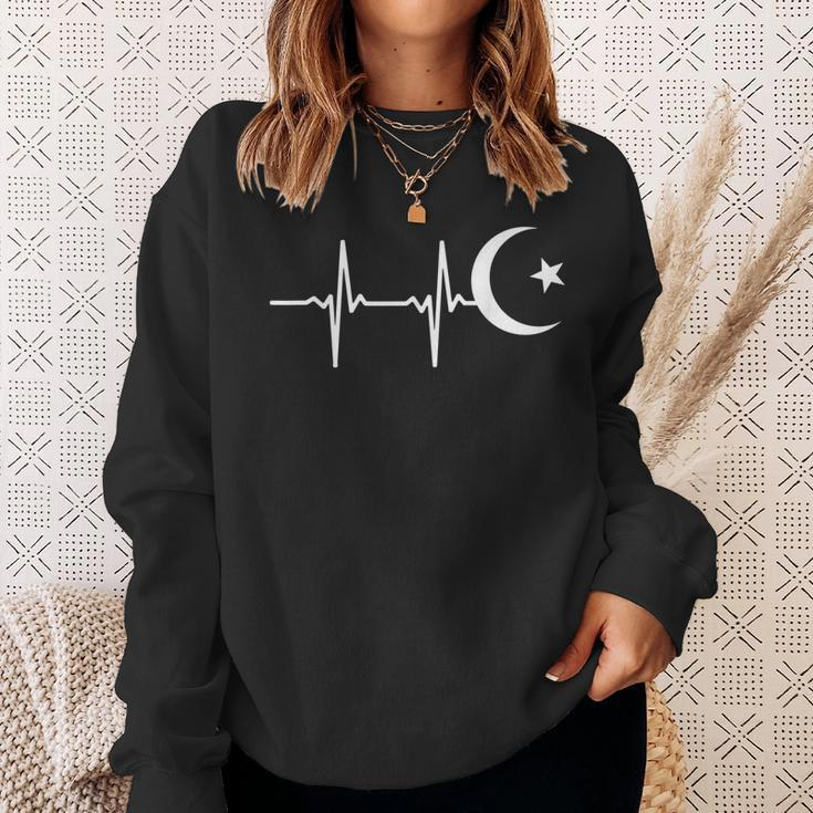 Muslim Heartbeats Ramadan Kareem Moon Crescent Eid Sweatshirt Gifts for Her