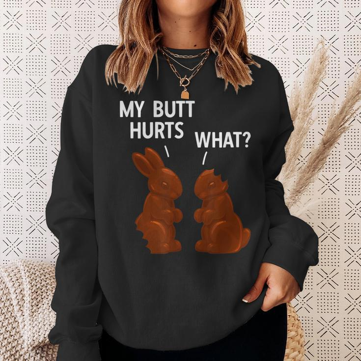My Butt Hurts Chocolate Bunny Funny Easter Sweatshirt Gifts for Her