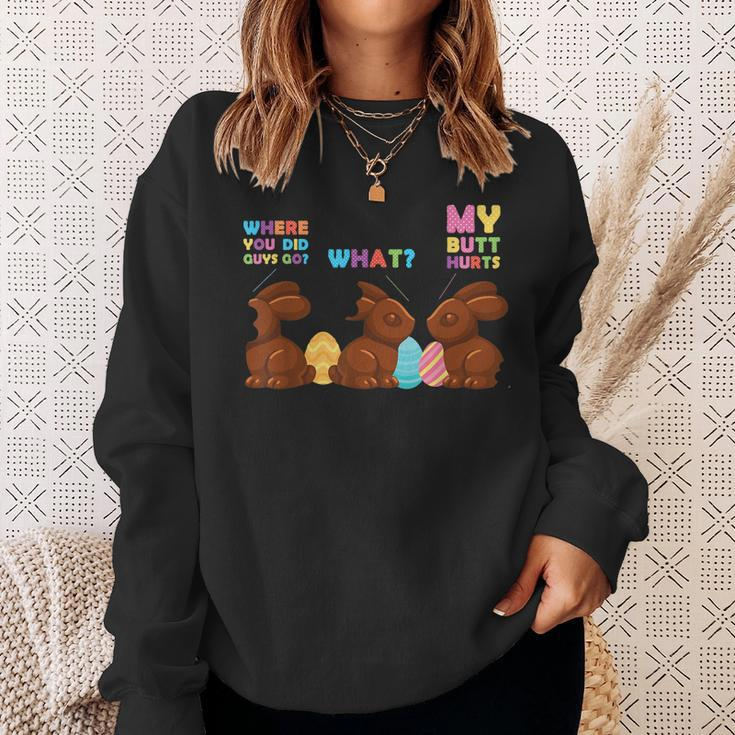 My Butt Hurts Funny Bitten Chocolate Bunny Easter Gift Sweatshirt Gifts for Her