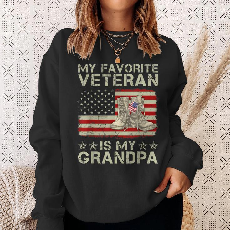 My Favorite Veteran Is My Grandpa Combat Boots American Flag Sweatshirt Gifts for Her