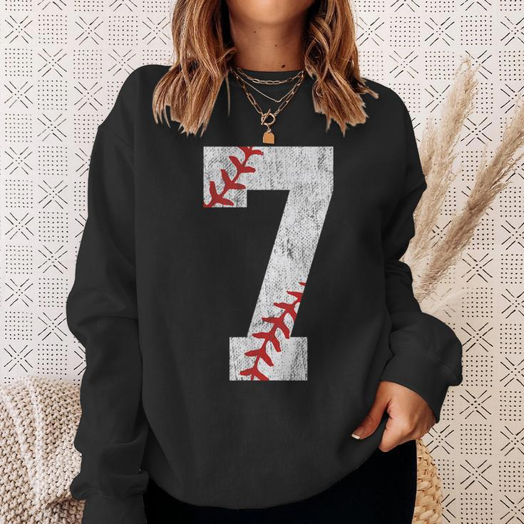 Number 7 Vintage 7Th Birthday Baseball Lover 7 Years Old Sweatshirt Gifts for Her