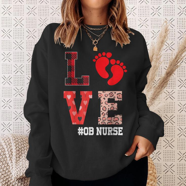 Ob Nurse Love Valentines Day Leopard Plaid Hearts Nursing Men Women Sweatshirt Graphic Print Unisex Gifts for Her