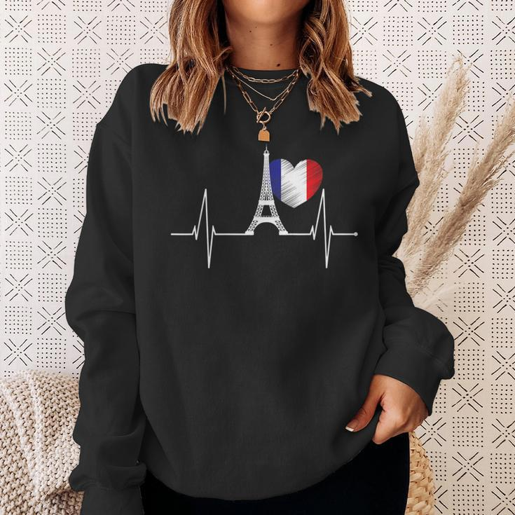 Paris Skyline Heartbeat French Flag Heart With Eiffel Tower Men Women Sweatshirt Graphic Print Unisex Gifts for Her