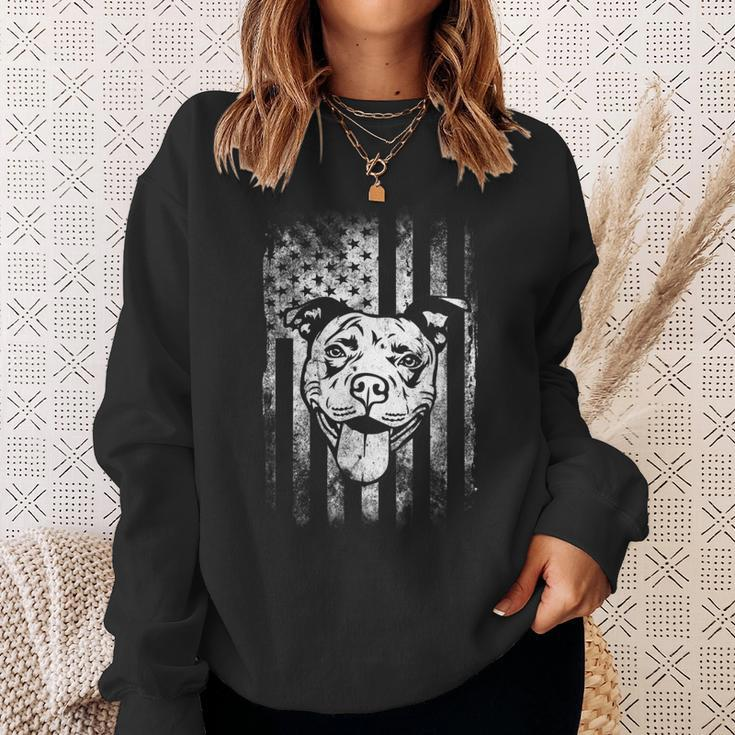 Patriotic Pitbull American Flag Dog Lover Sweatshirt Gifts for Her