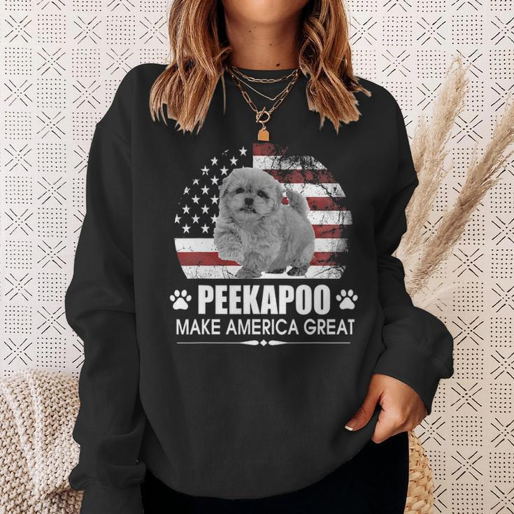 Peekapoo Dog Make America Great Dog Flag Patriotic Sweatshirt Gifts for Her