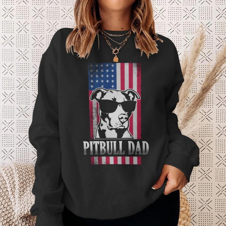 Pitbull Dad American Flag Sweatshirt Gifts for Her