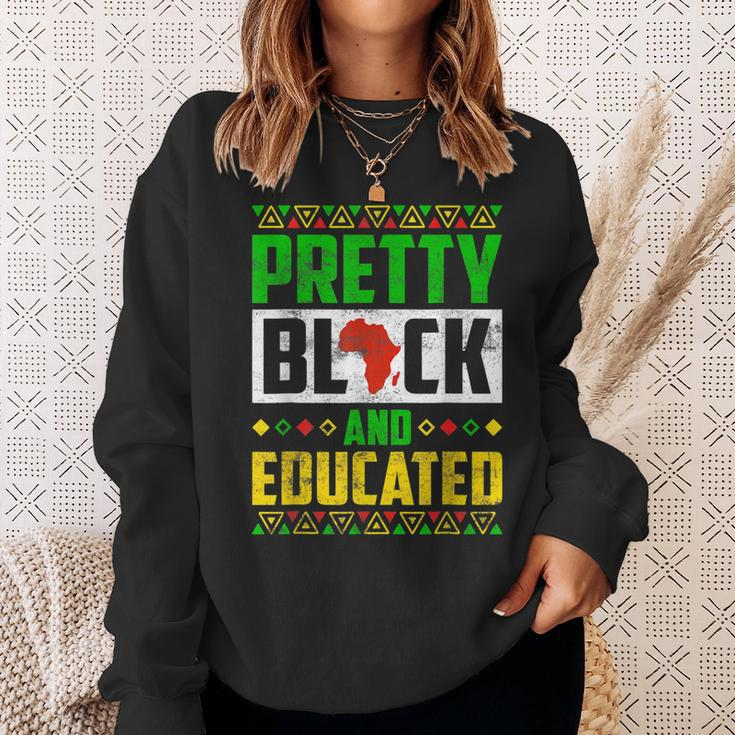 Pretty Black And Educated Black History Month Melanin Pride Sweatshirt Gifts for Her