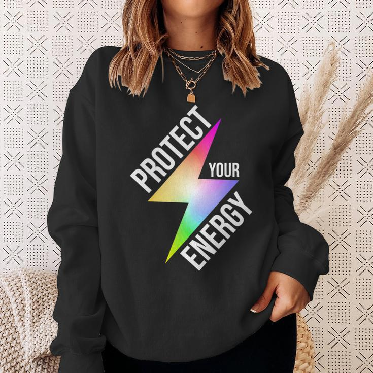 Protect Your Energy Colorful Lightning Bolt Men Women Sweatshirt Graphic Print Unisex Gifts for Her