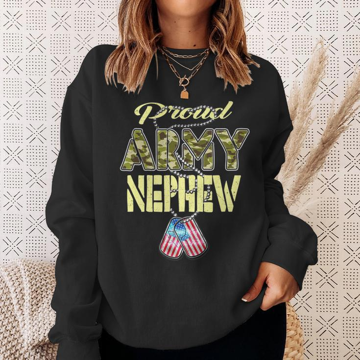 Proud Army Nephew Us Flag Dog Tags Pride Military Family Sweatshirt Gifts for Her