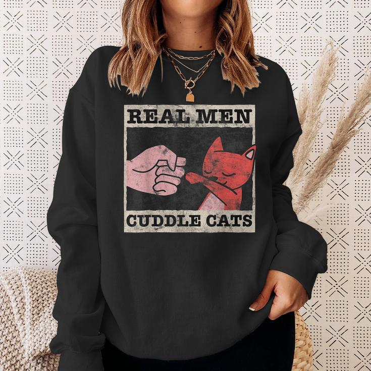 Real Men Cuddle Cats Funny Cat Dad Pet Cats Lover Sweatshirt Gifts for Her