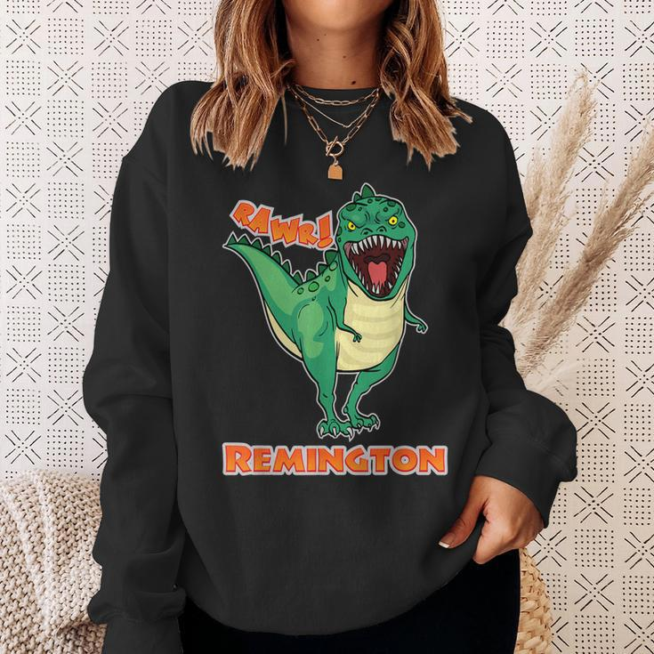 Remington Name Personalized Custom Dinosaur Rawr T-Rex Men Women Sweatshirt Graphic Print Unisex Gifts for Her
