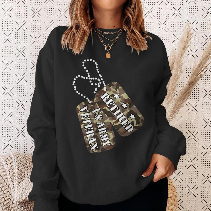 Retired Us Army Veteran Dog Tag Men Women Sweatshirt Graphic Print Unisex Gifts for Her