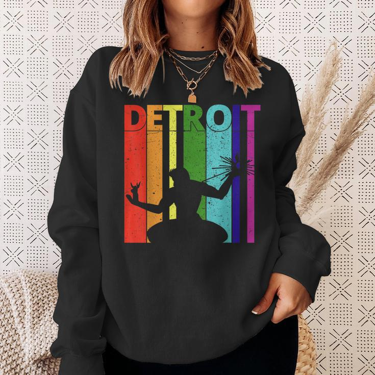 Retro Detroit Lgbtq| Detroit Skyline Motown Pride  Men Women Sweatshirt Graphic Print Unisex Gifts for Her