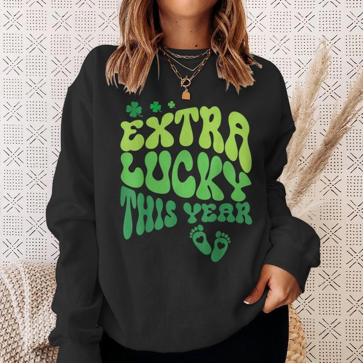 Retro Extra Lucky This Year Funny St Patrick Pregnancy Sweatshirt Gifts for Her