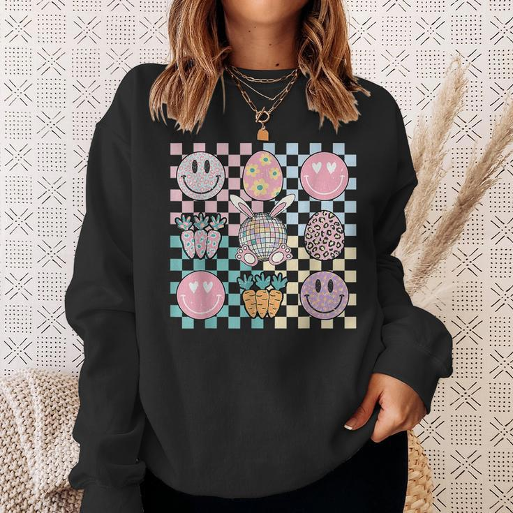 Retro Groovy Bunny Smile Disco Eggs Carrot Happy Easter Day Sweatshirt Gifts for Her