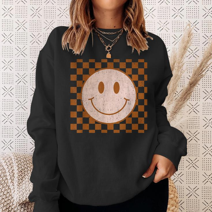 Retro Happy Face Smile Face Checkered Pattern Trendy Sweatshirt Gifts for Her