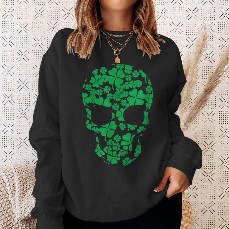 Saint Patricks Day Shamrocks Skull Sweatshirt Gifts for Her