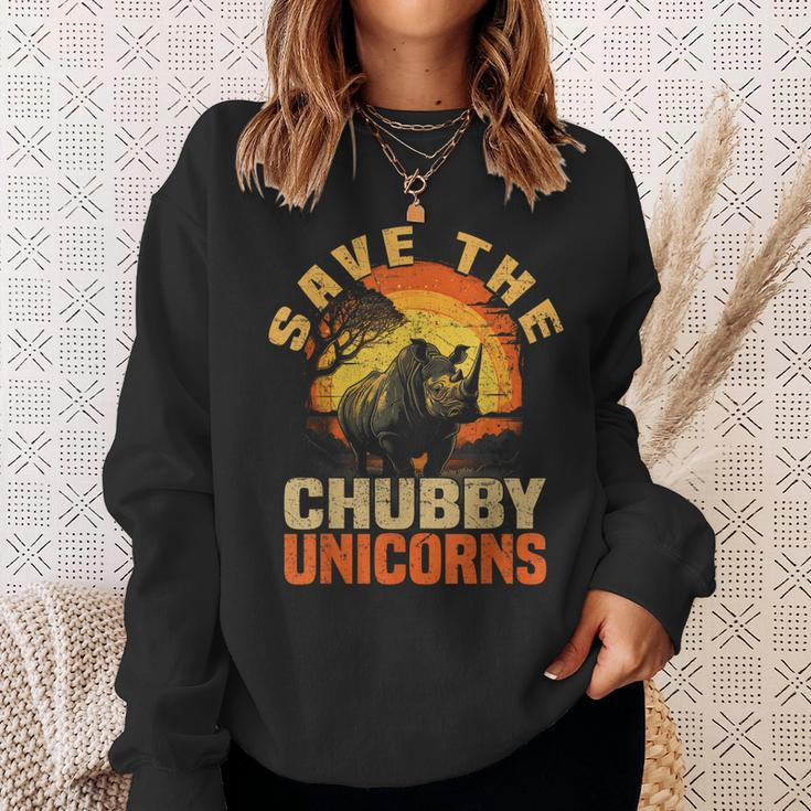 Save The Chubby Unicorns Vintage Funny Rhino Animal Rescue Sweatshirt Gifts for Her