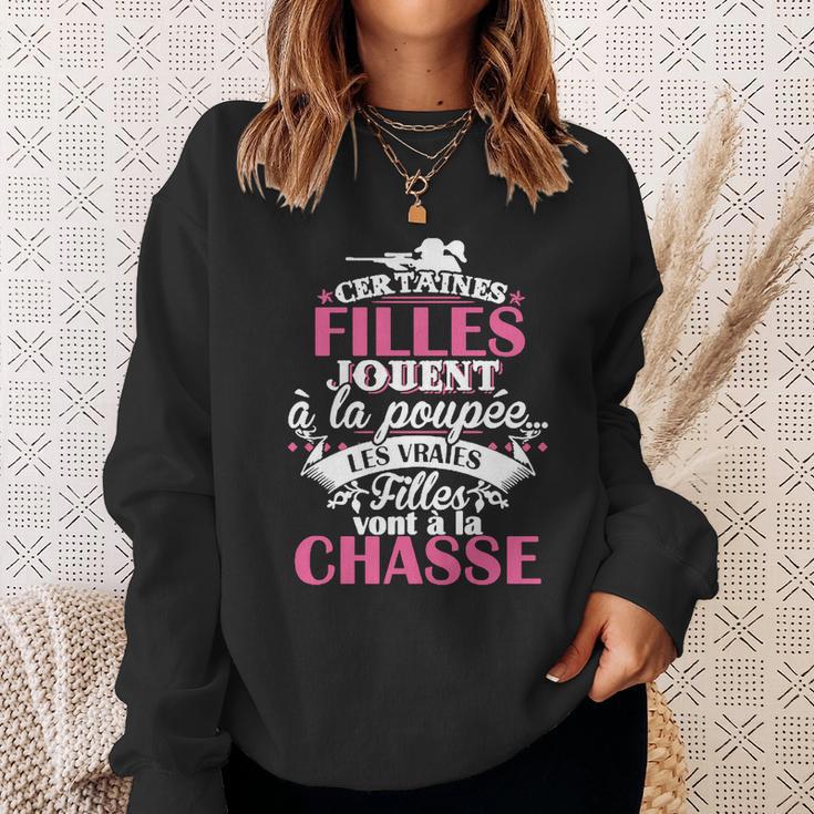 Schwarzes Damen-Sweatshirt mit Jagd-Motiv, Französischer Spruch Geschenke für Sie