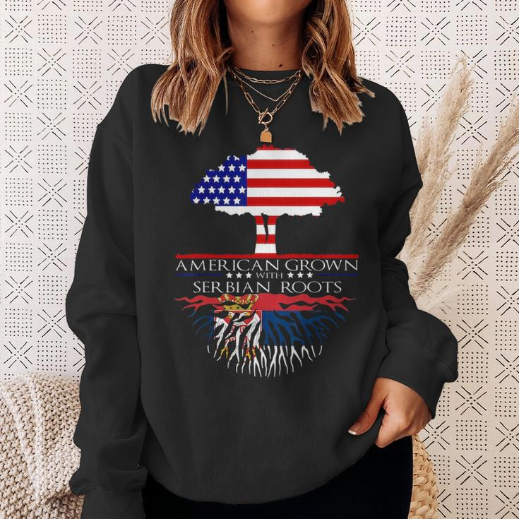 Serbian Roots American Grown Us Serbia Serb Flag Sweatshirt Gifts for Her