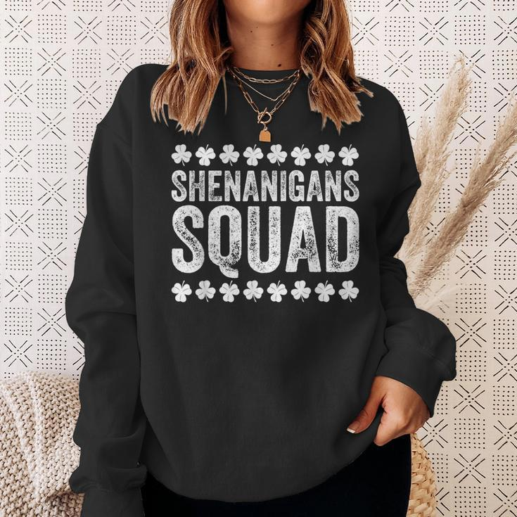 Shenanigans Squad Funny St Patricks Day Shamrock Irish Sweatshirt Gifts for Her