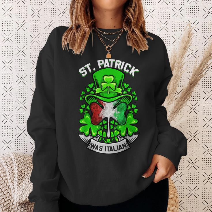 St Patrick Was Italian Shamrock Leprechaun Irish Flag Sweatshirt Gifts for Her