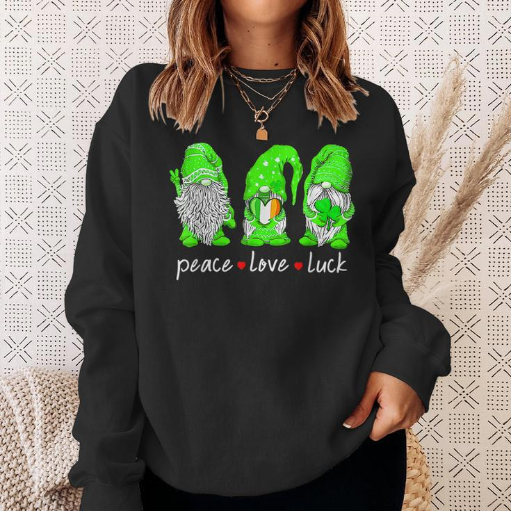 St Patricks Day Gnome Peace Love Luck Heart Shamrock Funny Sweatshirt Gifts for Her