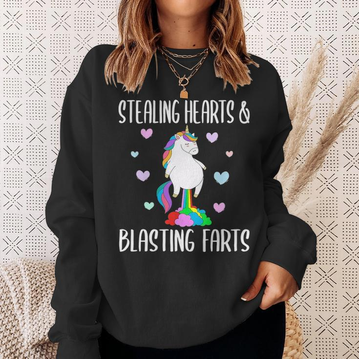 Stealing Hearts And Blasting Farts Funny Unicorn Sweatshirt Gifts for Her