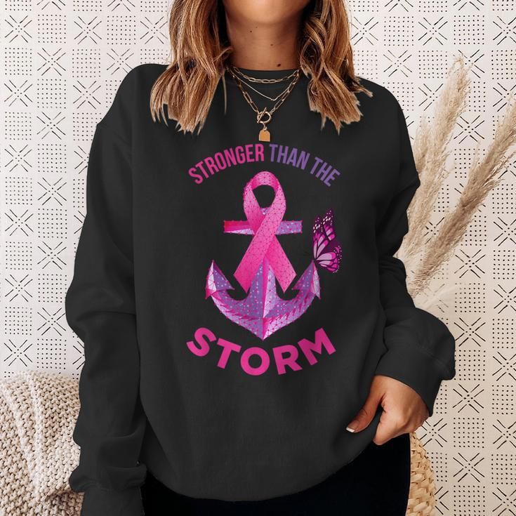 Stronger Than The Storm Fight Breast Cancer Ribbon Wear Pink Sweatshirt Gifts for Her