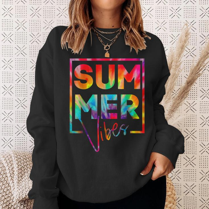 Summer Vibes Tie Dye Hello Summer Vacation Sweatshirt Gifts for Her