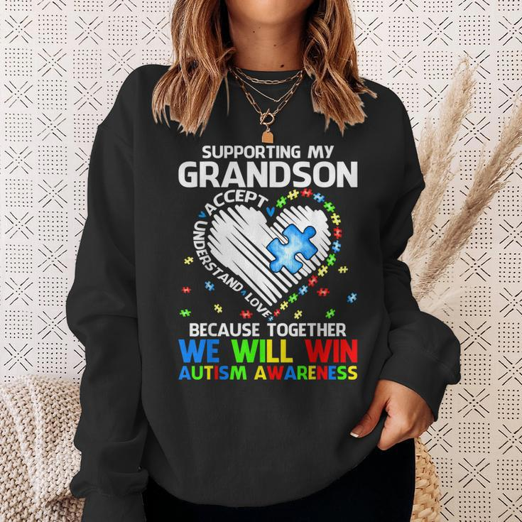 Supporting My Grandson Together We Will Win Autism Awareness Sweatshirt Gifts for Her