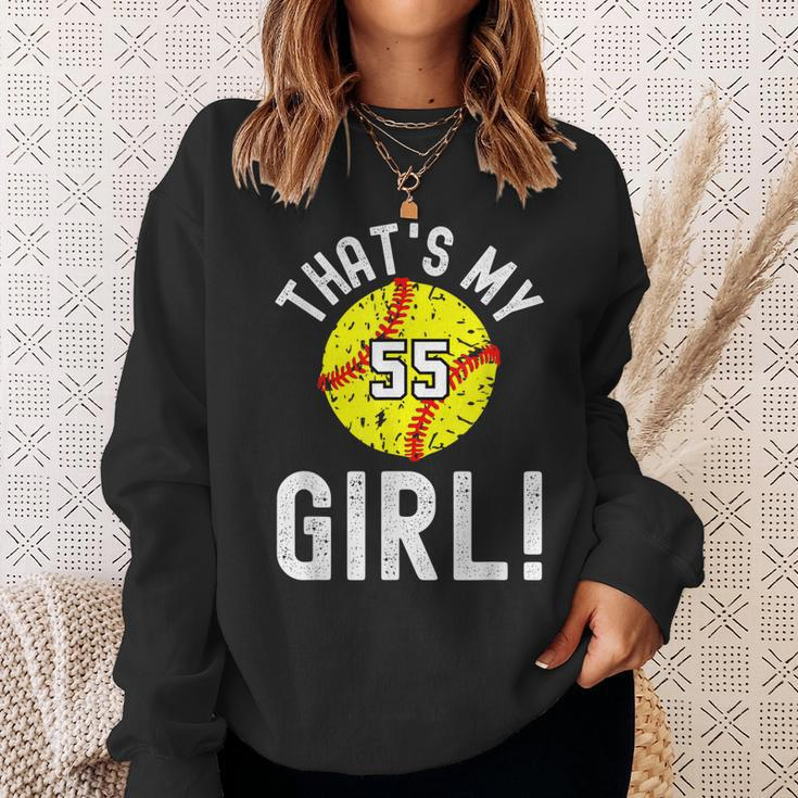 Thats My Girl Jersey Number 55 Vintage Softball Mom Dad Sweatshirt Gifts for Her