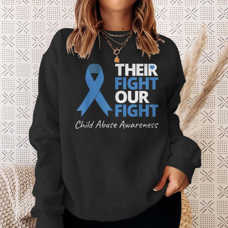 Their Fight Our Fight Child Abuse Awareness Blue Ribbon Sweatshirt Gifts for Her