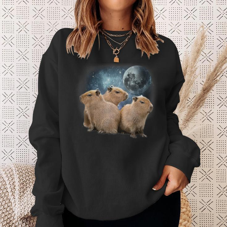 Three Capybaras And Moon Funny Capybara Humor Parody Sweatshirt Gifts for Her