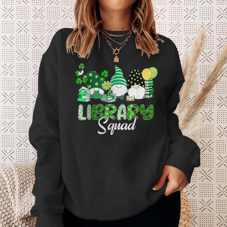 Three Gnomes Leopard Shamrock Library Squad St Patricks Day Sweatshirt Gifts for Her