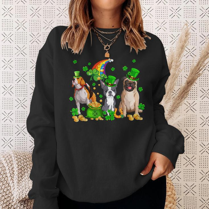 Three St Patricks Day Dogs Beagle Pug French Bulldog Lover Sweatshirt Gifts for Her