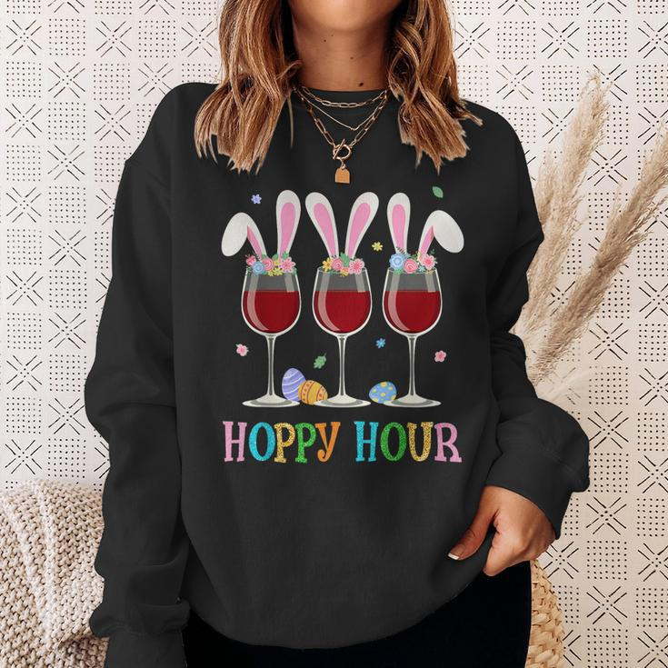 Three Wine Glasses Easter Drinking Bunny Ears Drink Up Women Sweatshirt Gifts for Her