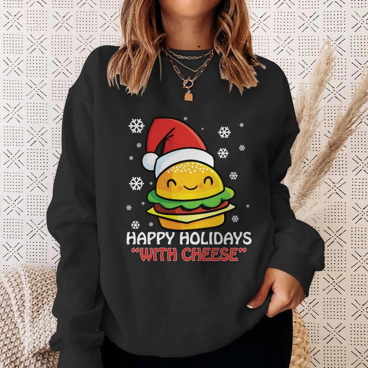 Ugly Christmas Sweater Burger Happy Holidays With Cheese V16 Sweatshirt Gifts for Her