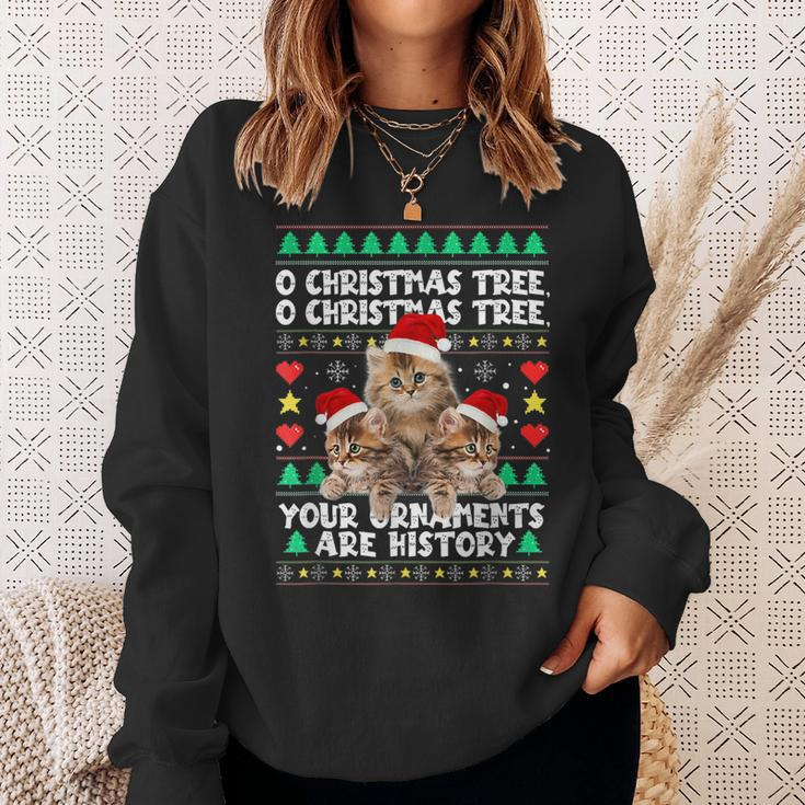 Ugly Sweater Cats Christmas Music Ornaments Kitten Lovers Men Women Sweatshirt Graphic Print Unisex Gifts for Her