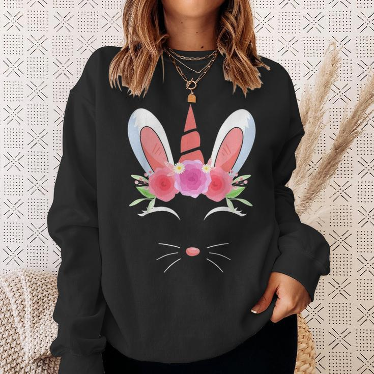 Unicorn Face Rabbit Egg Bunny Lover Gift Happy Easter Day Sweatshirt Gifts for Her