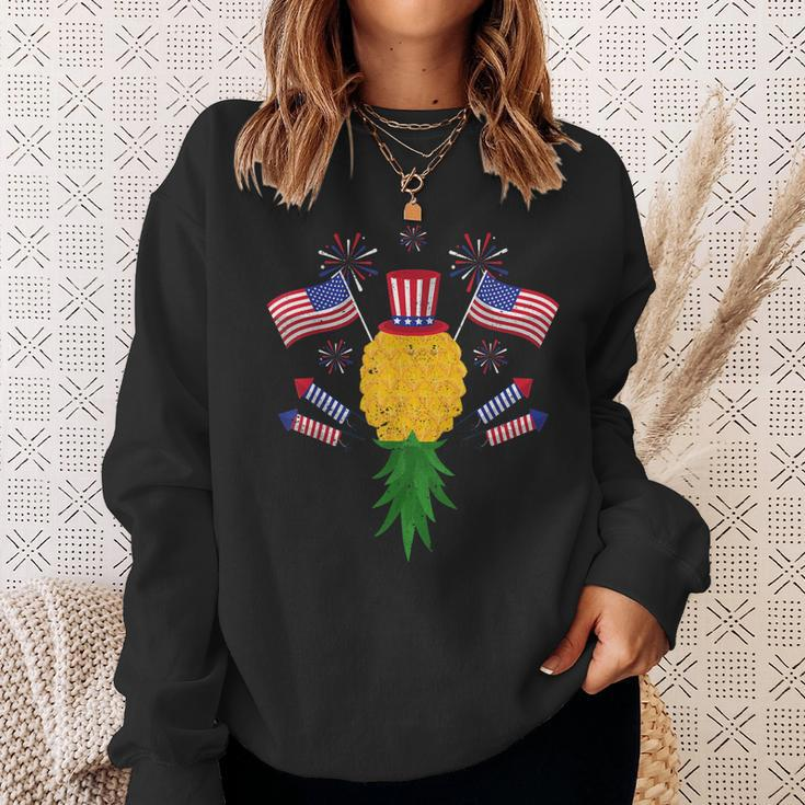 Upside Down Pineapple Swinger Power 4Th Of July Us Flag Sweatshirt Gifts for Her