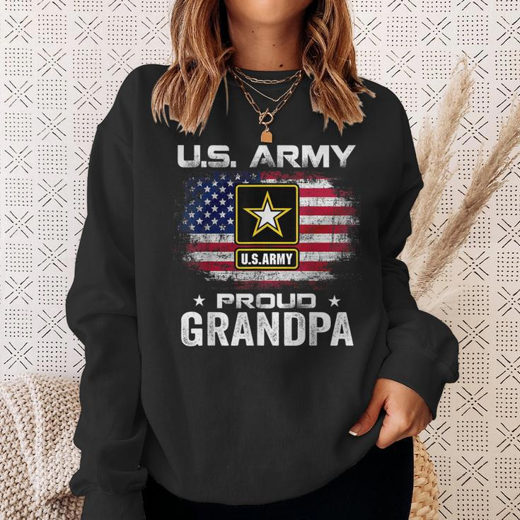 US Army Proud Grandpa With American Flag Gift Veteran Gift Men Women Sweatshirt Graphic Print Unisex Gifts for Her