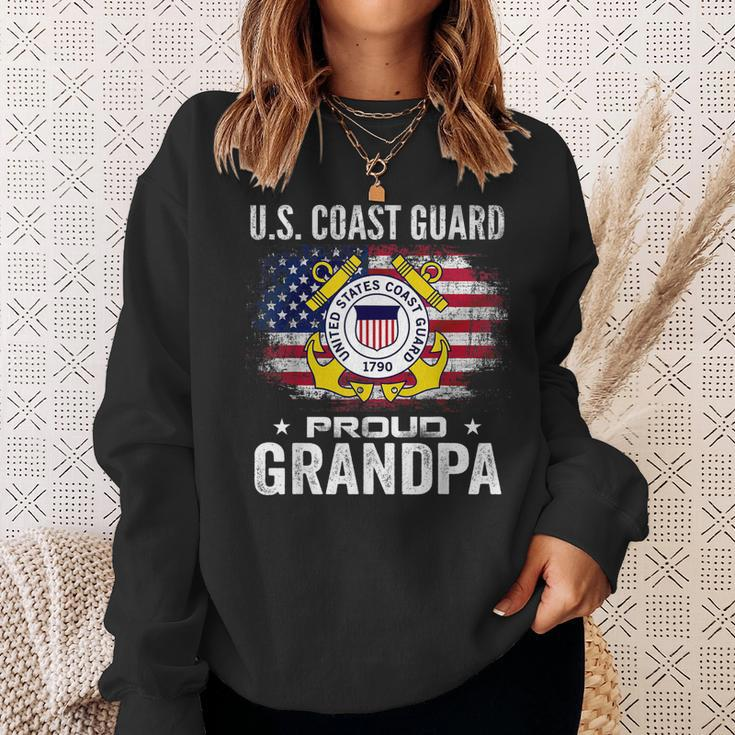 US Coast Guard Proud Grandpa With American Flag Gift Sweatshirt Gifts for Her