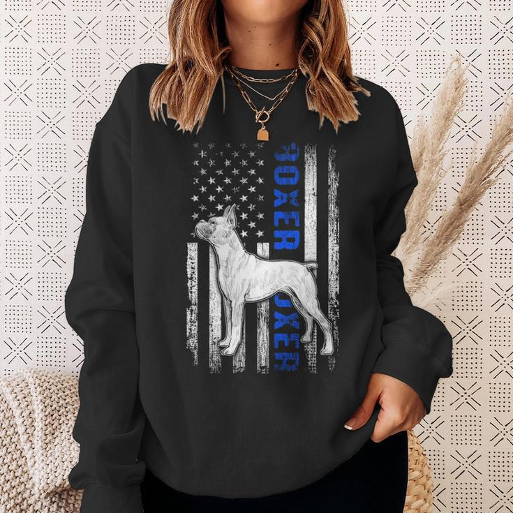 Usa Flag Clothing Police Boxer Dog Dad Gifts Thin Blue Line Sweatshirt Gifts for Her