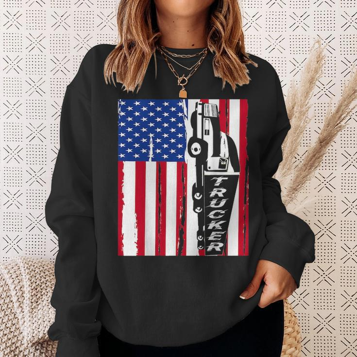 Usa Flag Truck Driver Design American Flag Trucker Sweatshirt Gifts for Her