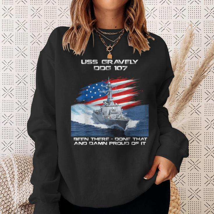 Uss Gravely Ddg-107 Destroyer Ship Usa Flag Veteran Day Xmas Sweatshirt Gifts for Her