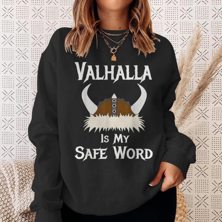 Valhalla Safe Word Viking Horned Helmet Warrior Celtic Hero Men Women Sweatshirt Graphic Print Unisex Gifts for Her